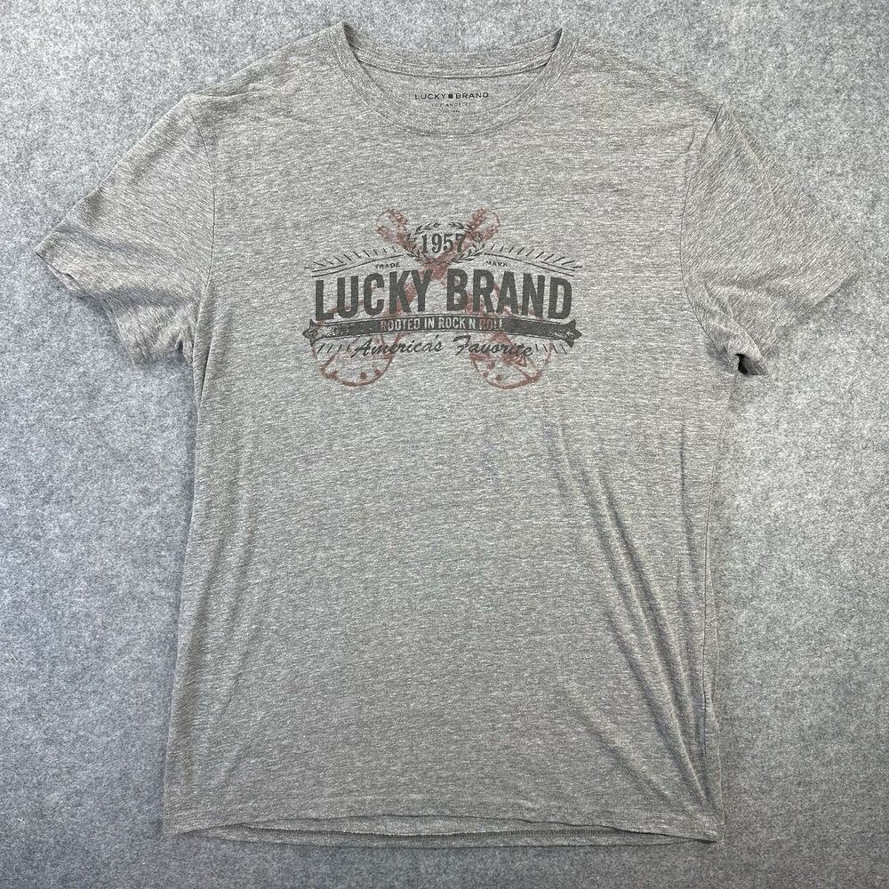 Lucky Brand Shirt Mens Medium Gray 1957 Rock N Roll Music Graphic Tee Tagless